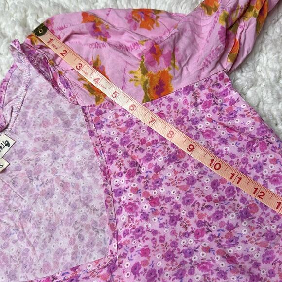 For Love Bell Pink and Orange Floral Blouse Patterned Patchwork Girly Ruffle - Picture 7 of 10